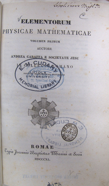 Andrea Caraffe's Elementa Physicae Mathematicae (1840) in the St. Ignatius College Collection