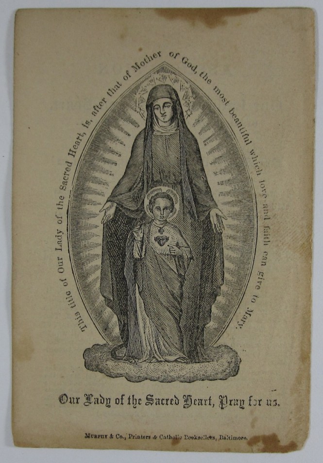 1867 Baltimore printed flyer for the Association in Honor of Our Lady of the Sacred Heart 