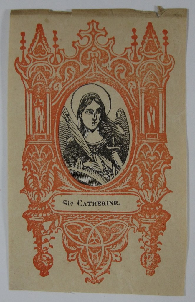 Printed card with image of St. Catherine. Undated, but likely mid-nineteenth century.