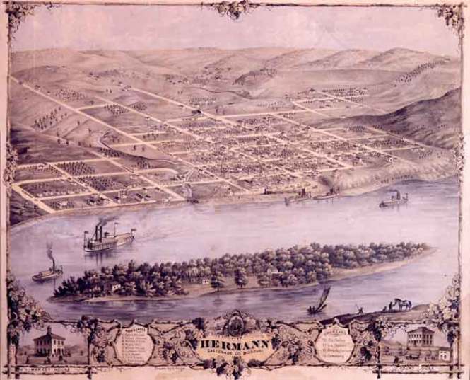 Seated on the Missouri River, Hermann was favored by German immigrants for its similarity to the Rhineland (Image Source: Hermann Area Chamber of Commerce) 