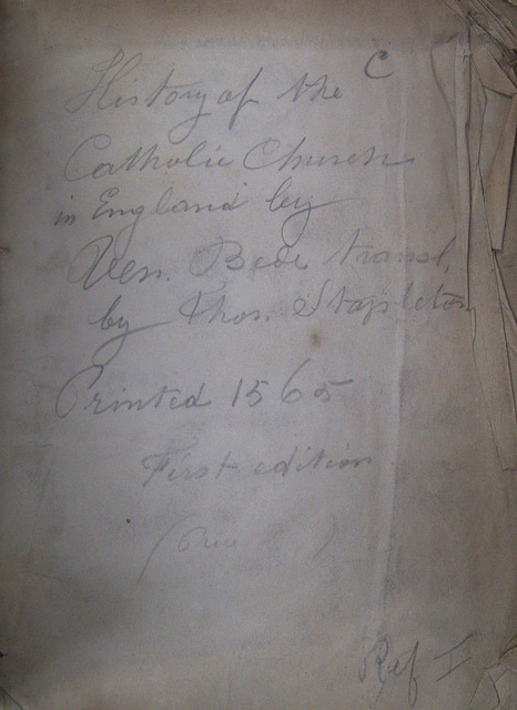 Makeshift titlepage for Loyola's copy of the 1565 Bede