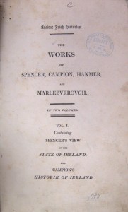 Front cover of the 1809 reprint of the 1633 first edition of Sir James Ware's Ancient Irish Histories.