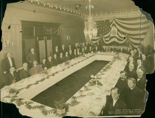 First annual banquet of the Lincoln College of Law, St. Ignatius College. Held at the Great Northern Hotel in Chicago, Illinois, on February 12, 1909. Collection of Loyola University Chicago Archives and Special Collections.
